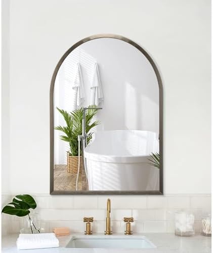 Arch Bathroom Mirror, Metal Frame Wall Mounted Mirror Coffee Vanity Wall Mirror - Image 3