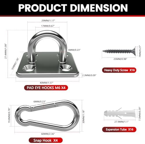 sprookber 304 Stainless Steel Pad Eye Snap Hook, M6 Ceiling Hook 800Lb - Image 4