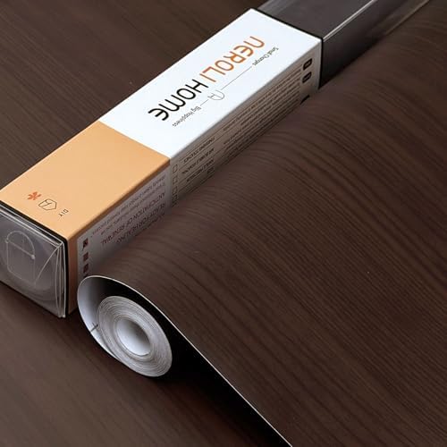 Dark Brown Wood Contact Paper, 17.3" x 197" Peel and Stick Waterproof Wallpaper by NEROLIHOME