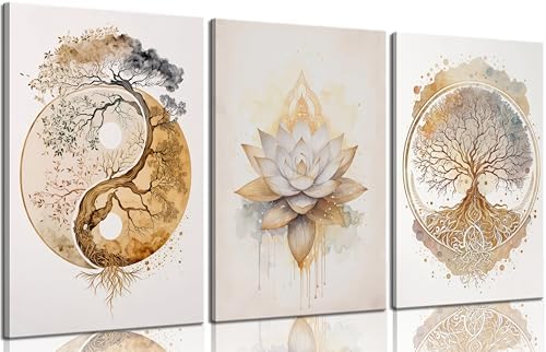 Tree of Life Canvas Wall Art Lotus Zen Painting Picture Wall Decor Abstract Yin by libitea