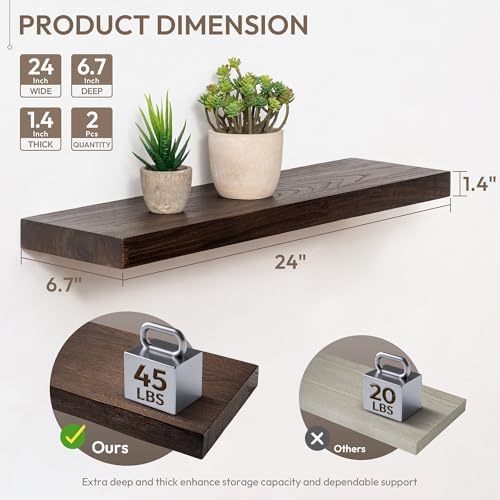 Marsmiles 24in Solid Wood Floating Shelves - Image 3