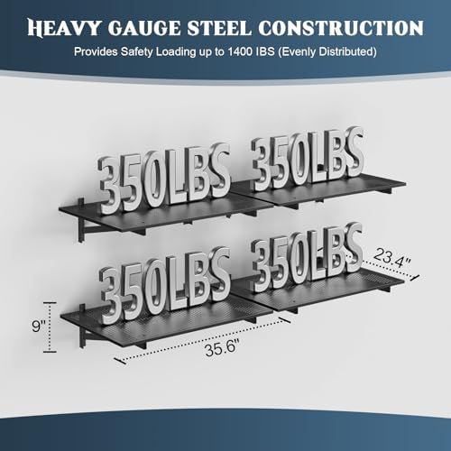 Jusgym 4 Pack Garage Shelving Wall Mounted, 1400LBS Integrated Grid - Image 2