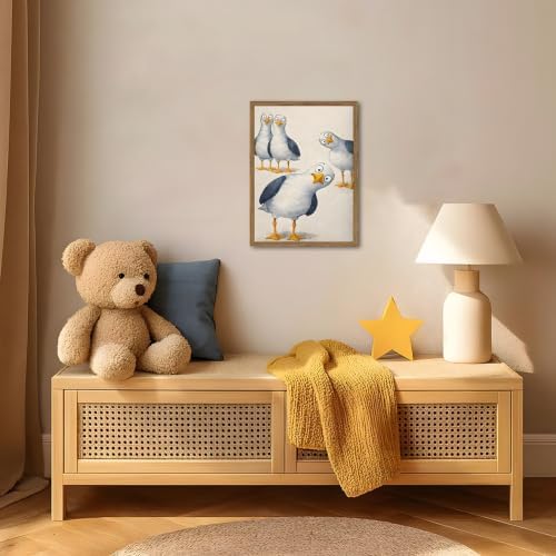 Funny Seagull Nursery Wall Art, Cute Bird Kids Room Wall Decor Painting - Image 2