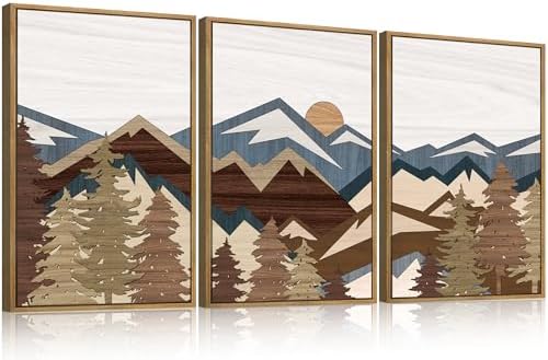 BINCUE Large Mountain Wall Art Vintage Mountains Office Framed Canvas 3 Piece - Image 6