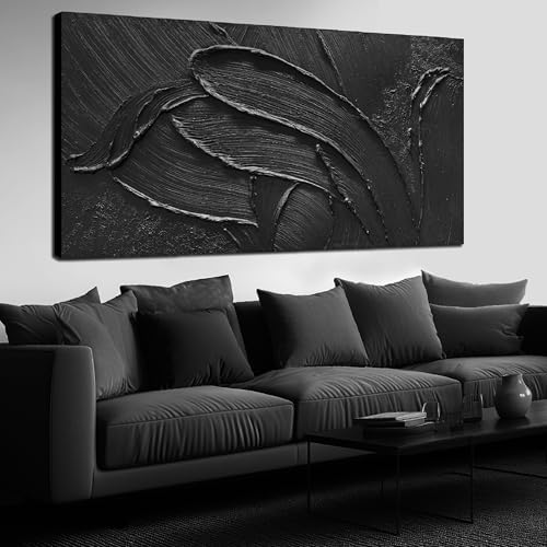 Large 3D Textured Hand Painted Decor Black Abstract Wall Art by MDHKVPMCanvasWallArt