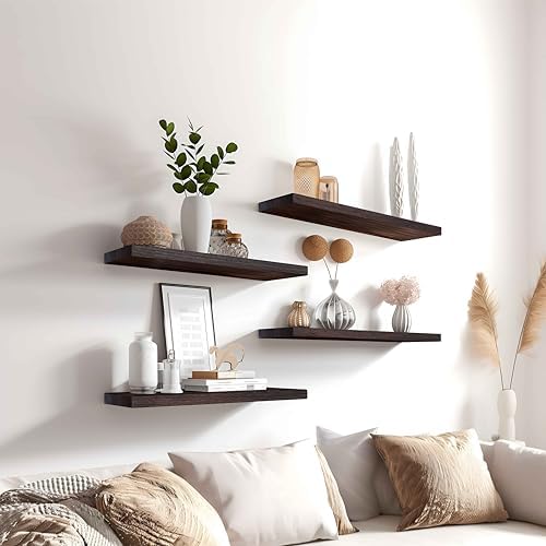 YYWUOJJ Wood Floating Shelves for Wall Decor, Rustic Wall Shelves for Bedroom - Image 4