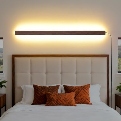 KELUOLY Farmhouse Plug in Long Wall Sconce, 39.3" Faux Walnut Finish LED Wall by KELUOLY