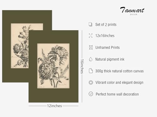 Flower Sketch Wall Art Sage Green Floral Canvas Poster Vintage Botanical Wall - Image 2