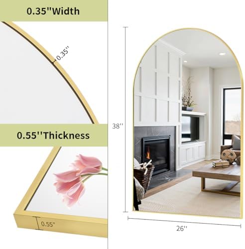 BEAUTYPEAK Wall Mounted Mirror, 26 inch x38 inch Arch Bathroom Mirror, Living - Image 4