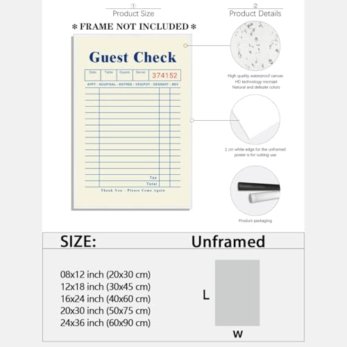 Blue Blank Guest Check Posters Trendy Retro Wall Art fun Diner Art Canvas Print - Image 2