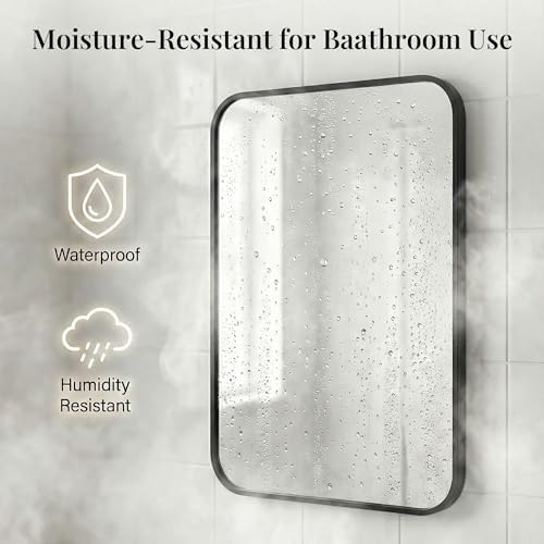 2-Pack 22x30 Inch Matte Black Rounded Rectangle Vanity Mirrors - Image 4