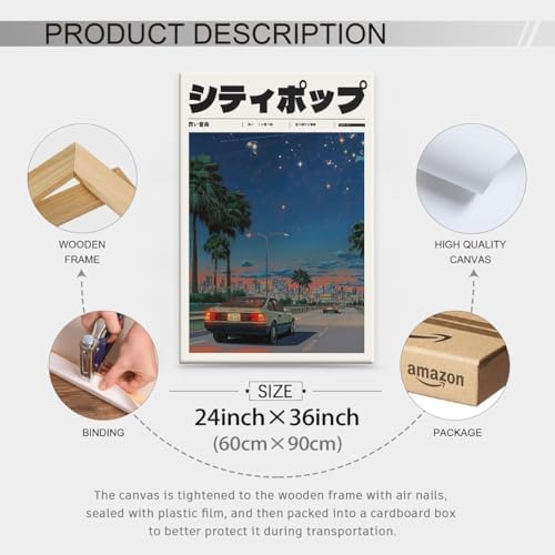 Vintage Japanese Framed Wall Art 90s Vaporwave Aesthetic Prints Asian Music - Image 2