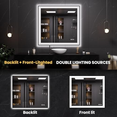 LOAAO 40"X38" LED Bathroom Mirror Black Framed - Image 5