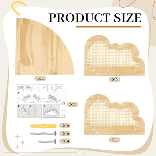 2 Pcs Cloud Floating Corner Shelf Set Boho Rattan Storage - Image 3