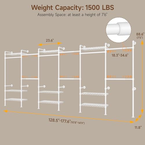 H6 Wall Mounted Closet System, Industrial Pipe Clothes Rack Clothing Racks - Image 2