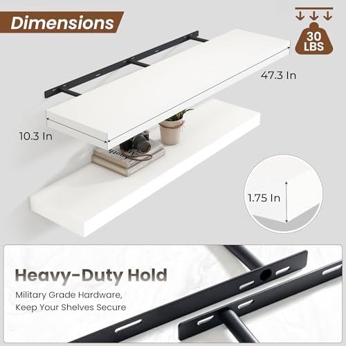 Heimlove Floating Shelves 47.2" W x 10.3" D White Set of 1 - Image 3