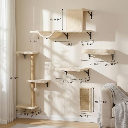 MEWANG Cat Wall Shelves, 5-in-1 Cat Wall Furniture Set - Image 2