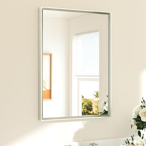TETOTE Brushed Nickel Mirror 22" x 30" Rectangle Beveled Frame Bathroom Vanity by TETOTE