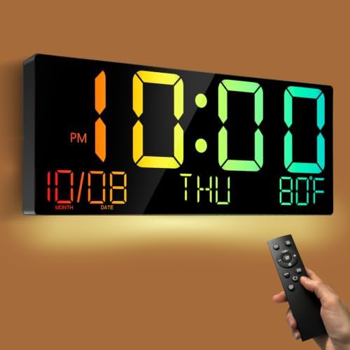 16" Large Digital Wall Clock: 11 RGB Color LED Display by Yameite