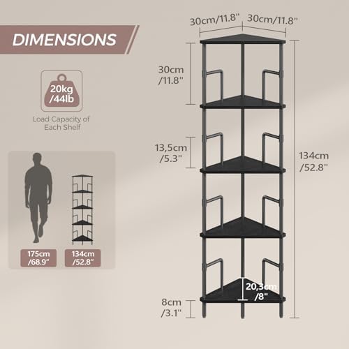 MAHANCRIS 5-Tier Corner Shelf, 52.8" Tall Corner Bookshelf - Image 3
