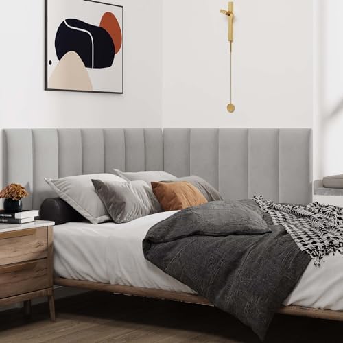 IFNOW Wall Mounted Headboard, Peel and Stick Panels, Light Grey - Image 4