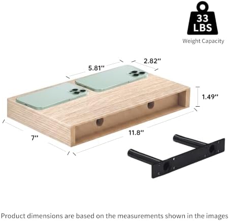 Oak Floating Shelves for Wall, 12 Inch Wooden Wall Shelf Set of 2 - Image 3