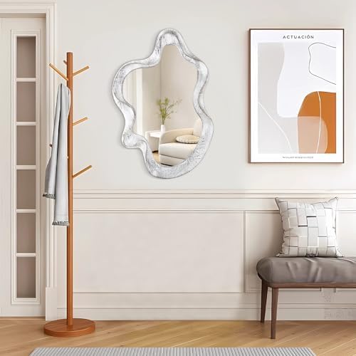 Asymmetrical Mirror Wood Frame Irregular Wall Mirror Unique Shape Wavy Wall - Image 3