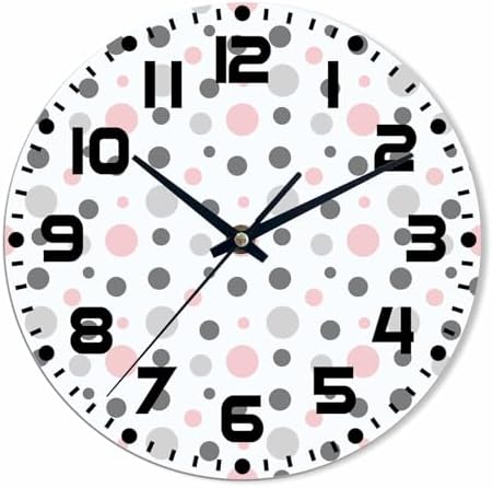 Polka Dot Pattern Wall Clock Pink Gray White Battery Powered Wall Clock Silent by NOMEDOGYIM