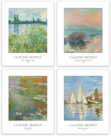 EVOLE HOME Claude Monet Giclee Art Prints Set of 4, 11x14 Unframed Seine Water by Gicl%C3%A9eArtPrints