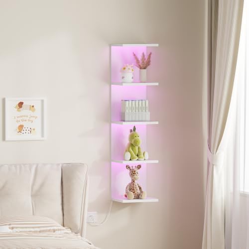 Qupui 5 Tier Wall Shelf with LED Light, 37.8 Inch Floating - Image 5