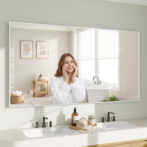 Koonmi White Rectangle Wall Mirror, 30x60 Inch Bathroom Mirror, Aluminum Frame by KOONMI