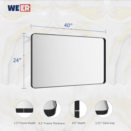 WEER Black Bathroom Vanity Mirror 40X24 Inch - Image 6