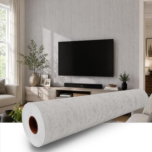 White Gray Travertine Peel and Stick Wallpaper, 23.6 x 118 in by Qorqeous-PeelStickShine