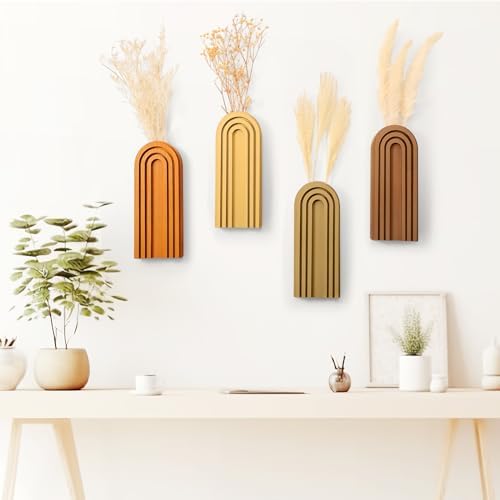 Ziliny 4 Pack Boho Wall Planters Wood Hanging Vases Indoor, Mixed Colors - Image 3