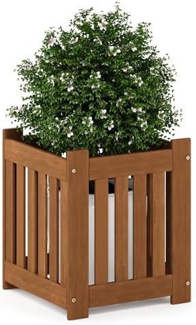 Furinno TIOMAN Planter Box, Hardwood Flower Box, Cube Garden Box, in Teak Oil - Image 3