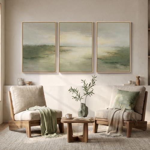 Large Framed Sage Green Abstract Landscape Wall Art - Image 4