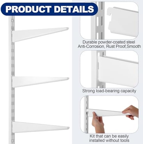 Colingmill 8 Pcs White Twin Rail Upright Wall Shelving System 25 Inch - Image 3