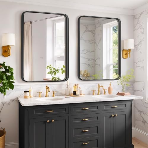Bathroom Mirror 36x24 Inch Black Metal Frame Rectangle Vanity Mirror - Image 4