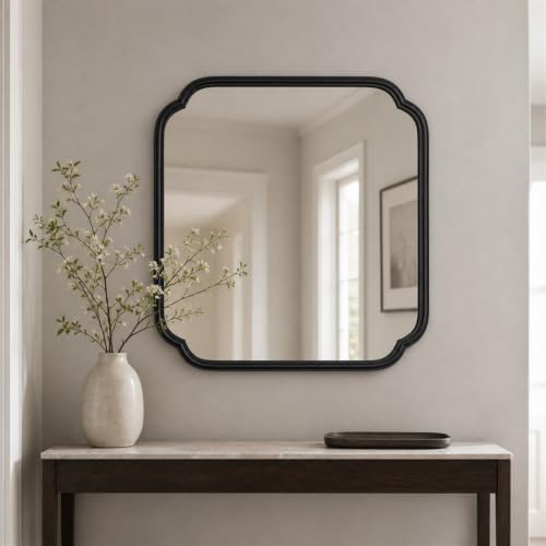 Ferytange 24 x 24 Inch Matte Black Metal Framed Bathroom Vanity Mirror - Image 3