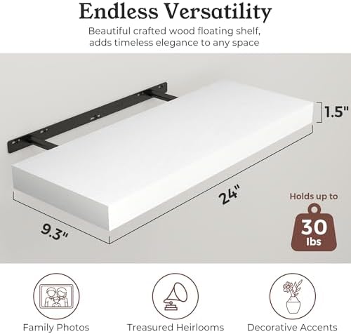 24" White Floating Shelves Wood Wall Shelf - Image 3