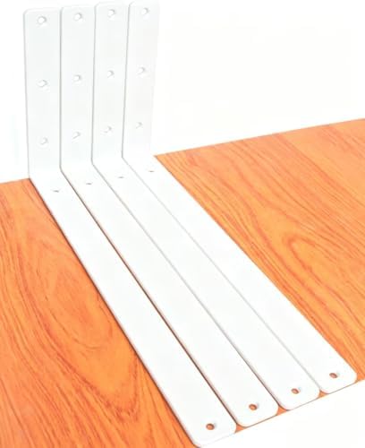 4 Pack - L 16" x H 8" x W1.5, 5mm Thick White L Shelf Bracket, Iron Shelf by MHMYDZ