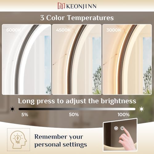 Keonjinn 24x36 Inch Black Arched Bathroom Mirror - Image 6