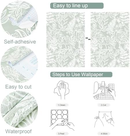 Safiyya Leaf Peel and Stick Wallpaper Sage Green and White Contact Paper Peel - Image 6