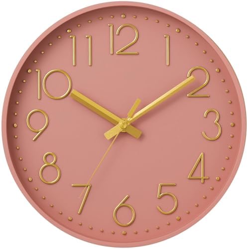 DAXSMY Wall Clock 10 Inch Pink Decorative, Battery Operated Silent by DAXSMY