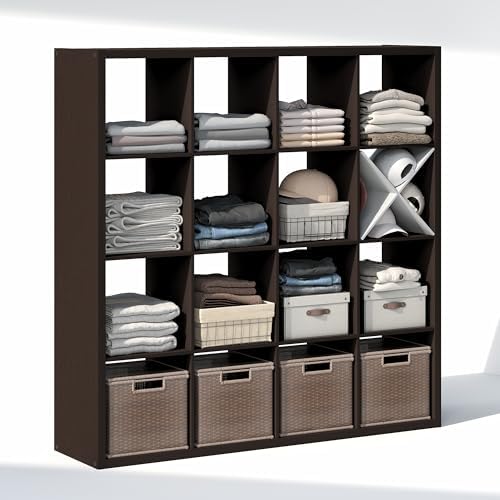 Furinno Cubic Extra Thick 16-Cube Closet Organizers and Storage, Dark Oak - Image 5