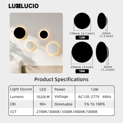 Hardwired 6.7" Round Backlit Black Indoor LED Wall Sconce, 2 Pack - Image 3
