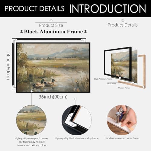 Mallard Duck Pond Poster Animal Farmhouse Canvas Wall Art Vintage Duck Painting - Image 2