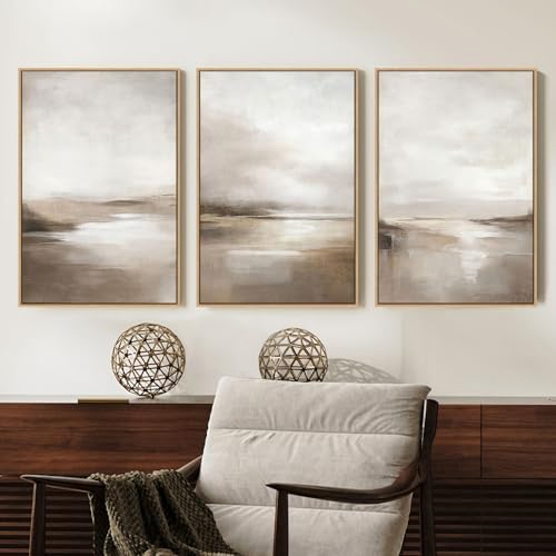 SAFERRYHOME Neutral Abstract Landscape Shapes Wall Art, 3 Panels 24x36 Inch by SAFERRYHOME