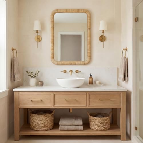 Barnyard Designs Rattan Wall Mirror Natural Honey - Image 4