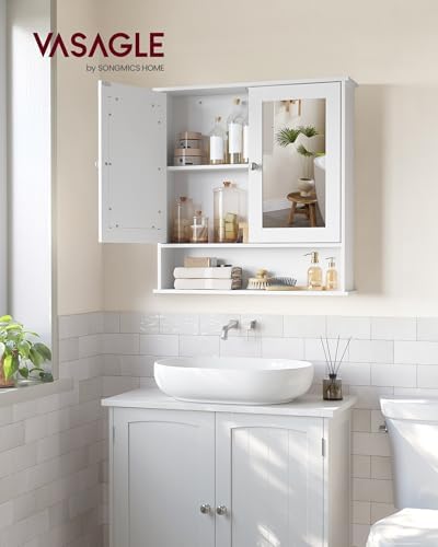 VASAGLE Bathroom Cabinet with Mirror, Wall-Mounted, 2 Mirrored Doors - Image 2
